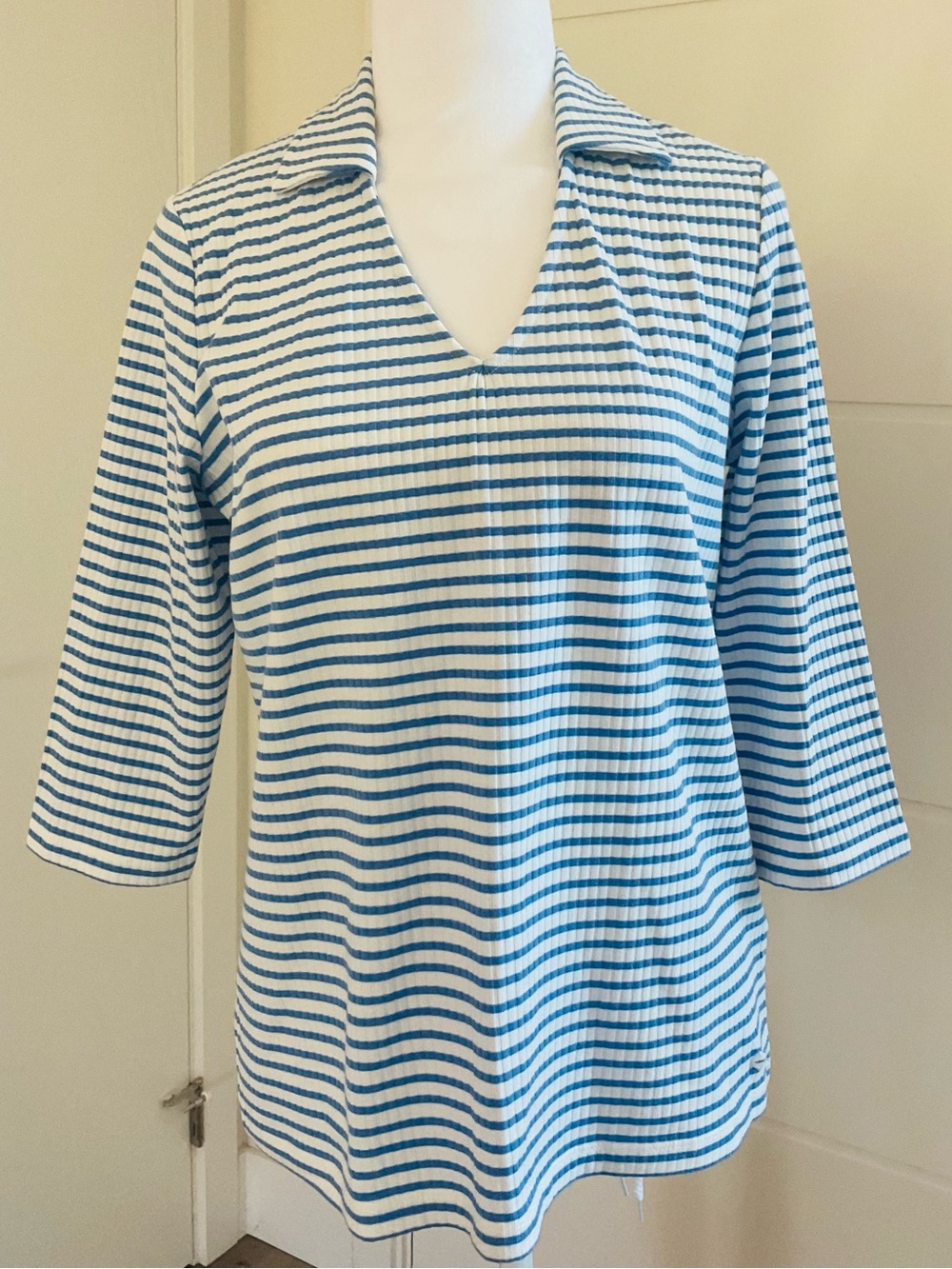 OLSEN Hannah Regular Fit Women’s Blue and White Striped  Collared  top